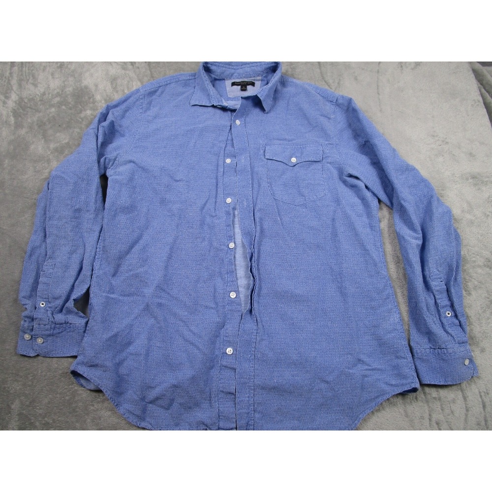Murano Shirt‎ Mens Medium Blue Linen Biard McNutt Button Up Preppy